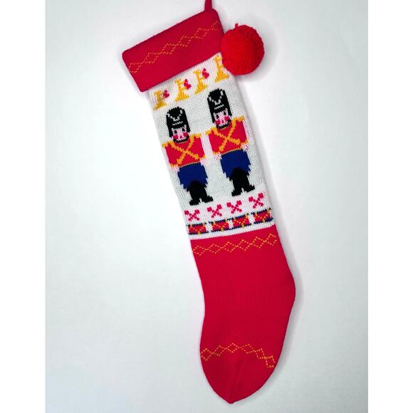 Vintage Soldiers Drummer Boy Knit Christmas Stocking with Red Pom Pom - Picture 2 of 6